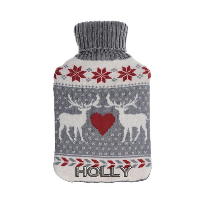 Reindeer Pattern Knitted Hot Water Bottle Cover