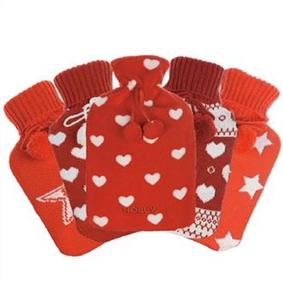 Love Pattern Knitted Hot Water Bottle Cover