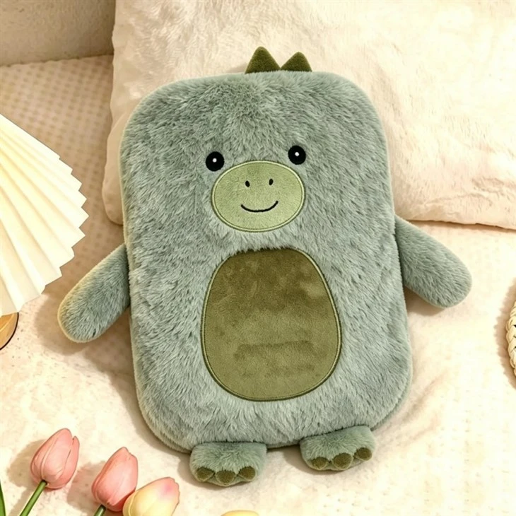 Removable Mini Hot Water Bottle Rubber With Dinosaur Plush Cover