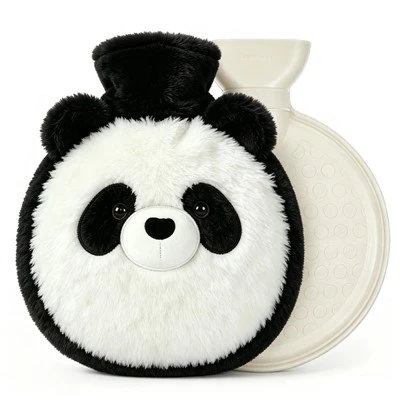 1L Water-filling Rubber Hot Water Bag Round With Panda Plush Cover