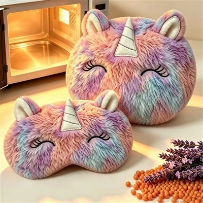 Microwavable Plush Unicorn Heating Pad With Eye Mask
