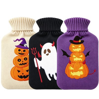 Rubber Hot And Cool Water Bottle 2l With Halloween Knitted Cover